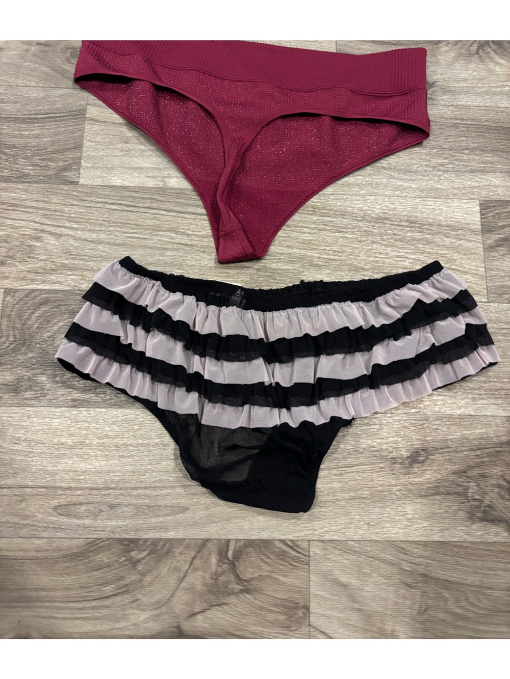 torrid Ruffle Bikini Panty Set in Wine and Black